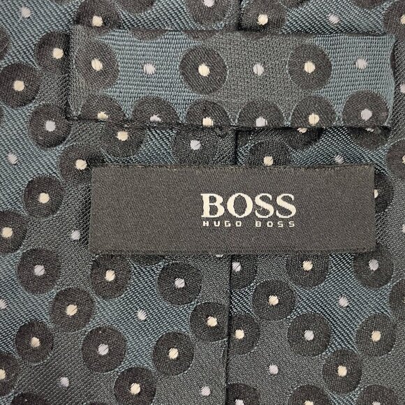 HUGO BOSS 100% SILK Made in Italy Blue Black & White Tie 3.5" - Picture 2 of 3